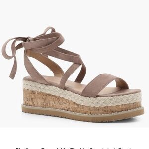 Topshop platform espadrilles sandals tan suede gladiator wrap size 8.5